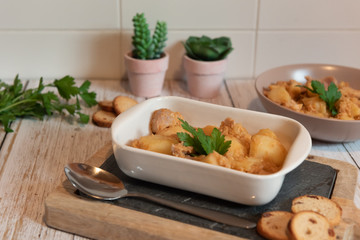 tuna and potato stew called marmitako. Traditional Basque recipe, spanish food