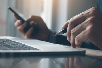 Businessman working on laptop computer