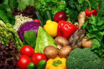 Colorful appetizing fruits and vegetables arrangement, a delicious looking closeup studio shot motivating for self-care and leading a healthy lifestyle