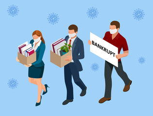 Isometric dismissal, severance, termination in case. Economic crisis caused by coronavirus. Unemployment, jobless and employee job reduction metaphor.