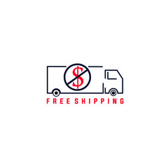 Vector illustration of long chassis delivery truck with slashed money icon isolated on white background perfect for free shipping charge icon 