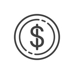 Dollar sign vector icon. Thin outline isolated illustration with a symbol of price in American USD. Linear cash concept for business or banking app or presentation. Balance value pictogram with dollar
