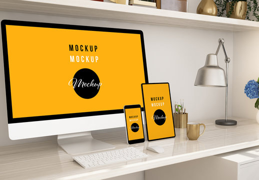 Home Office with Devices Mockup
