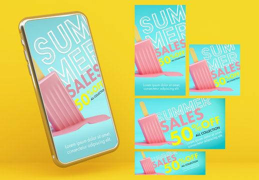 Pop Summer Sales Social Media Pack Layout