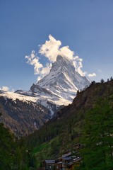 Panoramic view of Matterhorn peak from Zermatt in Switzerland