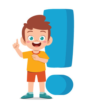 recommend clip art: happy cute little kid boy with exclamation mark