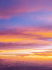 Sunset sky background vivid color sky background. view from plane.