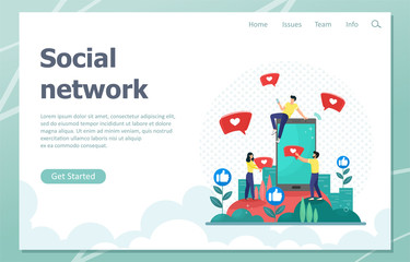 Social network modern flat design. Communication and people concept. Landing page template. Conceptual  vector illustration for web and graphic design.