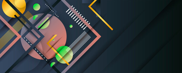 Abstract art gold design dark background universal dressing luminous shiny color golden lines and geometric elements