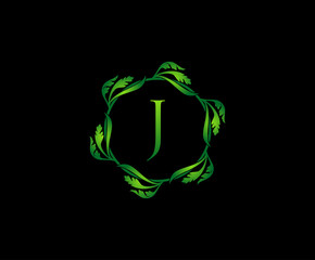 Green Leaf Letter A Round Logo Design. monogram logo. Simple Swirl Green Leaves Alphabet Icon.