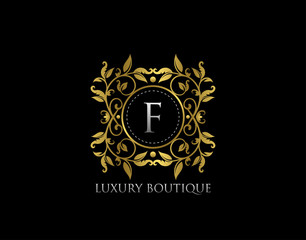 F Letter Luxury Boutique, Beautidul Flourish Gold Logo template