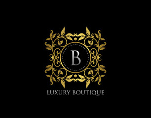 B Letter Luxury Boutique, Beautidul Flourish Gold Logo template