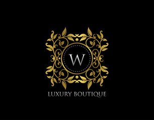 W Letter Luxury Boutique, Beautidul Flourish Gold Logo template