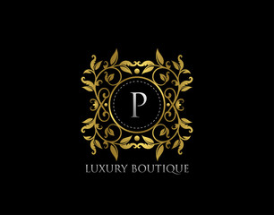 P Letter Luxury Boutique, Beautidul Flourish Gold Logo template
