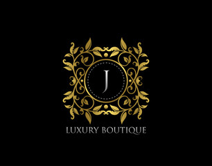J Letter Luxury Boutique, Beautidul Flourish Gold Logo template