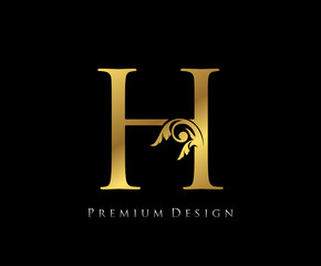 H Letter Luxury Gold Design . Graceful style. Calligraphic beautiful logo. Vintage drawn emblem for book design, brand name, letter stamp, Restaurant, Boutique, Hotel.