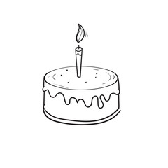 hand drawn doodle cake with candle illustration vector cartoon