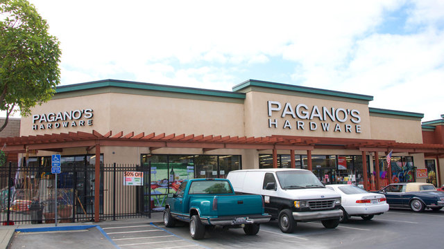 Alameda, CA - October 19, 2017: Pagano's Hardware Store in Alameda, CA. A local hardware store since 1950. Benjamin Moore signature store. Hardware, plumbing, electrical, tools, garden center.