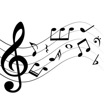 Musical notes and symbols on white background, vector illustration.