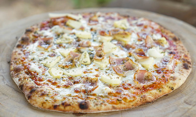 pizza, that spins into cooked pizza, Pizza cooking process.vintage tone.selective focus.