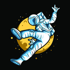 astronaut float with metal finger on space vector illustration design with moon on background