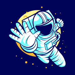 astronaut say hello from space over the moon vector illustration design