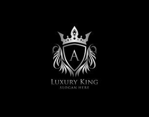 A Letter Luxury Royal King Crest,  Silver Shield Logo template