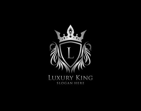L Letter Luxury Royal King Crest,  Silver Shield Logo template