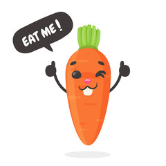 Carrot Vector Healthy carrots with rabbit faces with a text box. Eat me. isolate on white background.
