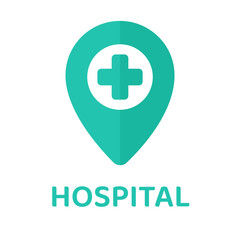 Fototapeta na wymiar GPS pin pin with hospital positive sign symbol To find the hospital location.