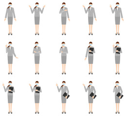 Vector image set of business women in office uniform with mask