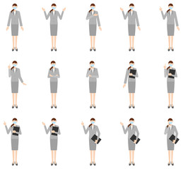 Obraz premium Vector image set of business women in office uniform with mask