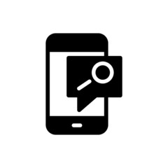 Smartphone or phone receiving message icon with research sign, vector icon on white background, explore, find, inspect symbol