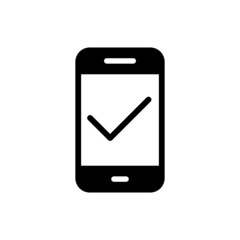 Smartphone icon vector icon on white background, Cellphone, handphone icon with check sign, Smartphone icon and approved, confirm, done, tick, completed symbol