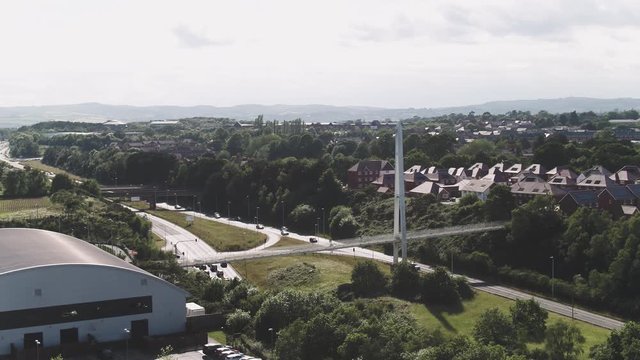 Aerial of the outskirts of Exeter looking over the main roads surrounding the city. Devon, UK