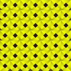 Graphic stylish pattern with dark squares and yellow rhombuses in a checkerboard pattern.