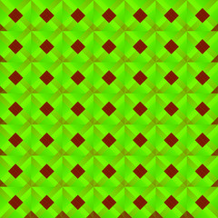 Graphic stylish pattern with dark squares and green rhombuses in a checkerboard pattern.