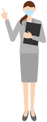 Vector image of business women in office uniform with mask