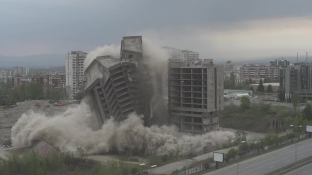 A timelapse video of the demolition and a blast explosion of an abandoned building in Sofia, Bulgaria.