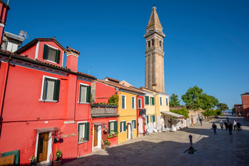 Fototapeta na wymiar Panoramic view of houses of Burano town in Venice, Italy.