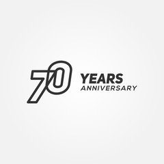 70 Years Anniversary Black Line Number Vector Design
