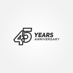 45 Years Anniversary Black Line Number Vector Design