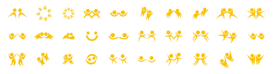 Abstract People Logo Set. Human Figure Isolated On White Background. Icons Collection For Human Success, Celebration Logo, Achievement Symbol And Activity. Different Happy People. Figure Logo, Vector