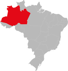 Amazonas state highlighted on Brazil map. Business concepts and backgrounds.