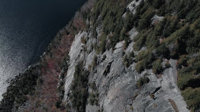 Beautiful Scenery of the Mountains And Lake From Mount Pinacle In Quebec Canada - Aerial shot