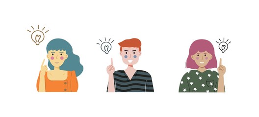 Collection of people having a good idea. Vector illustration isolated from white background.