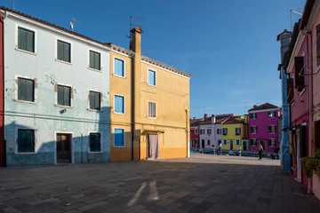 Fototapeta na wymiar Panoramic view of houses of Burano town in Venice, Italy.