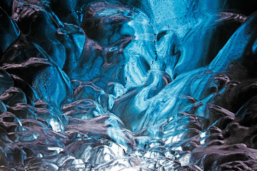 Closeup of ice in an ice cave in Iceland