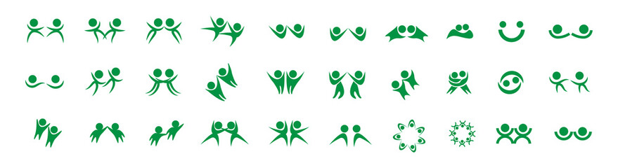 Obraz premium Abstract People Logo Set. Human Figure Isolated On White Background. Icons Collection For Human Success, Celebration Logo, Achievement Symbol And Activity. Different Happy People. Figure Logo, Vector