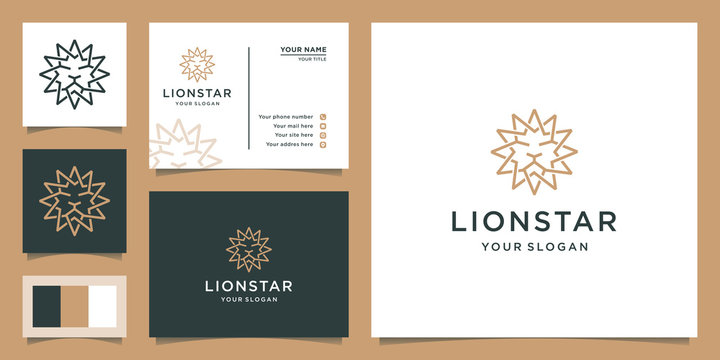 logo illustration of a blend of stars and lions with an outline. lion logo. Design logos, icons and business cards. Premium vector.